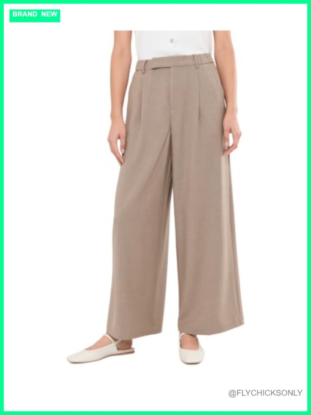 High-Rise Wide Leg Trousers with Pleats, Button Fly & Belt Loop Waistband